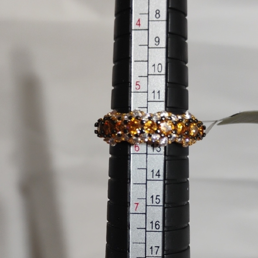 FIRM! New 14k Gold Plated Lab Imperial Topaz & White Sapphire Stunning Ring - Picture 7 of 11